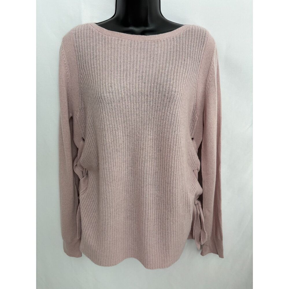 Sofia Cashmere Lace Up Side 100% Cashmere Sweater Blushed Rose Pink Size L Knit